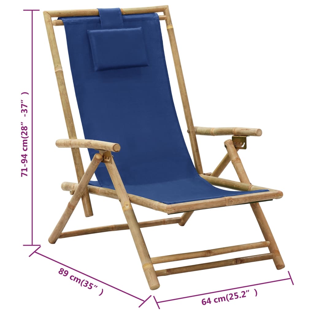 Reclining Relaxing Chair Navy Blue Bamboo And Fabric