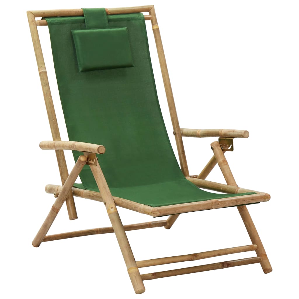 Reclining Relaxing Chair Green Bamboo And Fabric