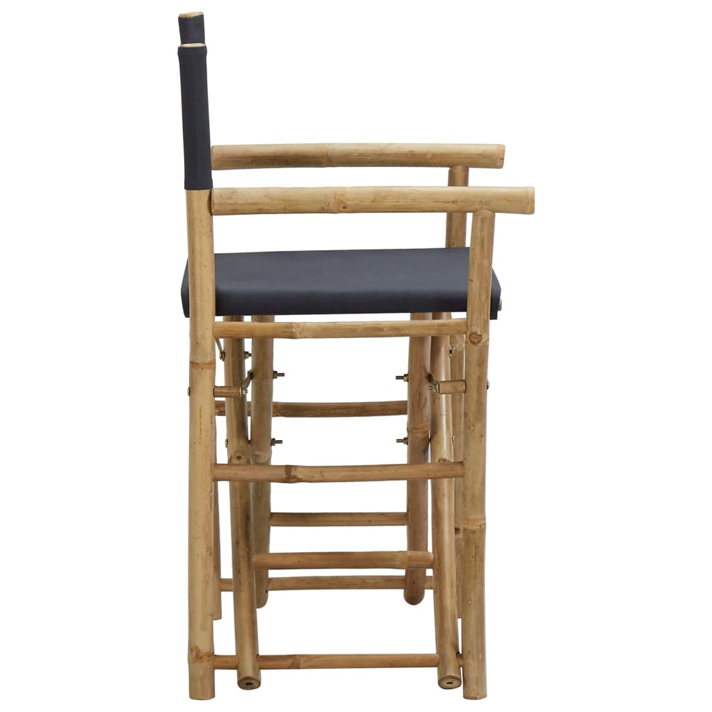 Folding Director's Chairs 2 Pcs Dark Grey Bamboo And Fabric