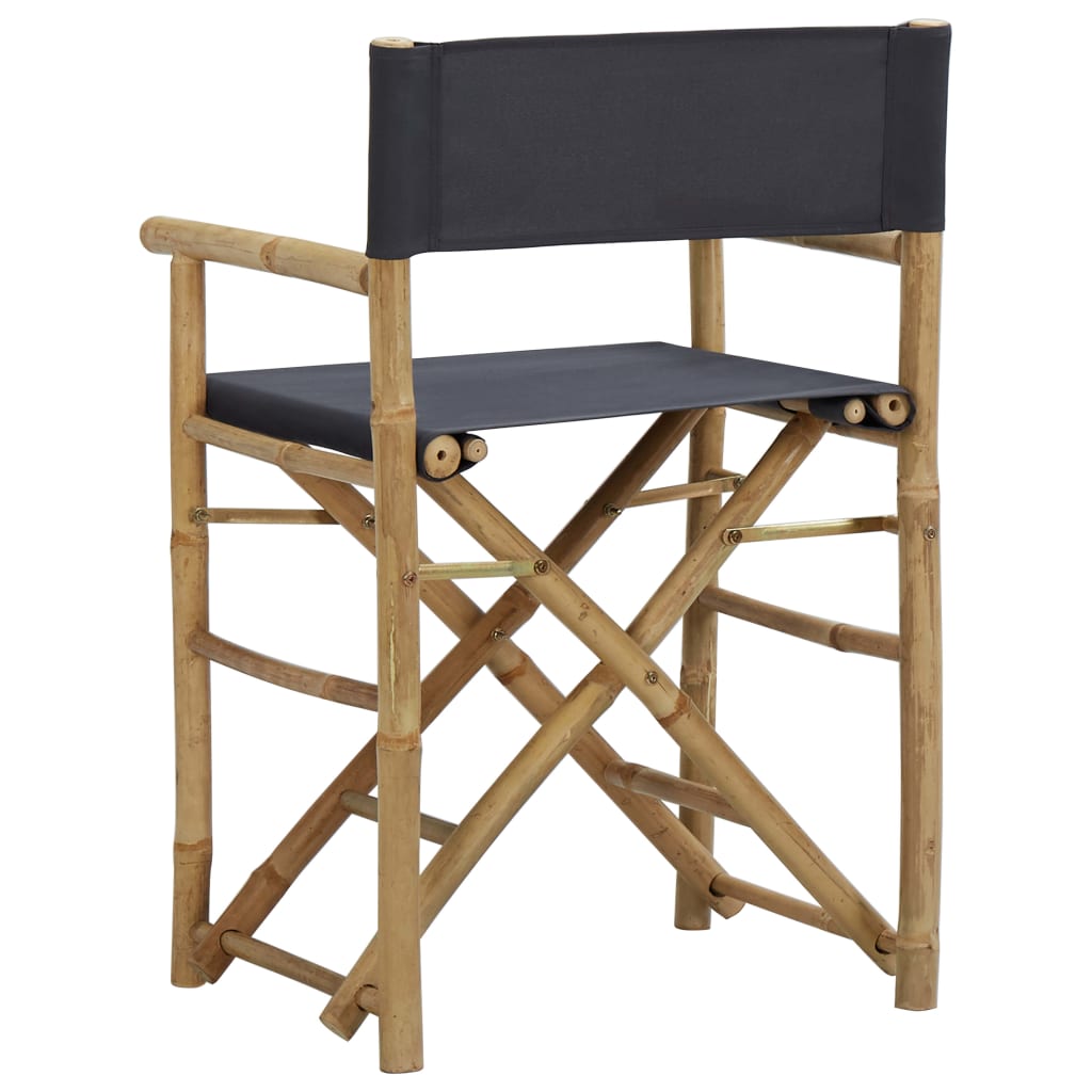 Folding Director's Chairs 2 Pcs Dark Grey Bamboo And Fabric