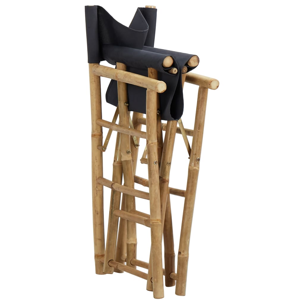 Folding Director's Chairs 2 Pcs Dark Grey Bamboo And Fabric