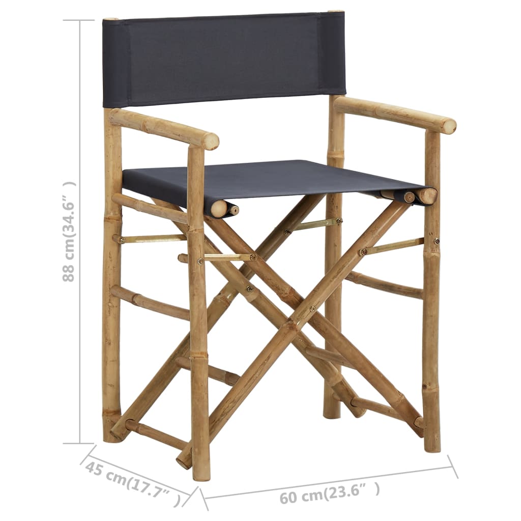 Folding Director's Chairs 2 Pcs Dark Grey Bamboo And Fabric