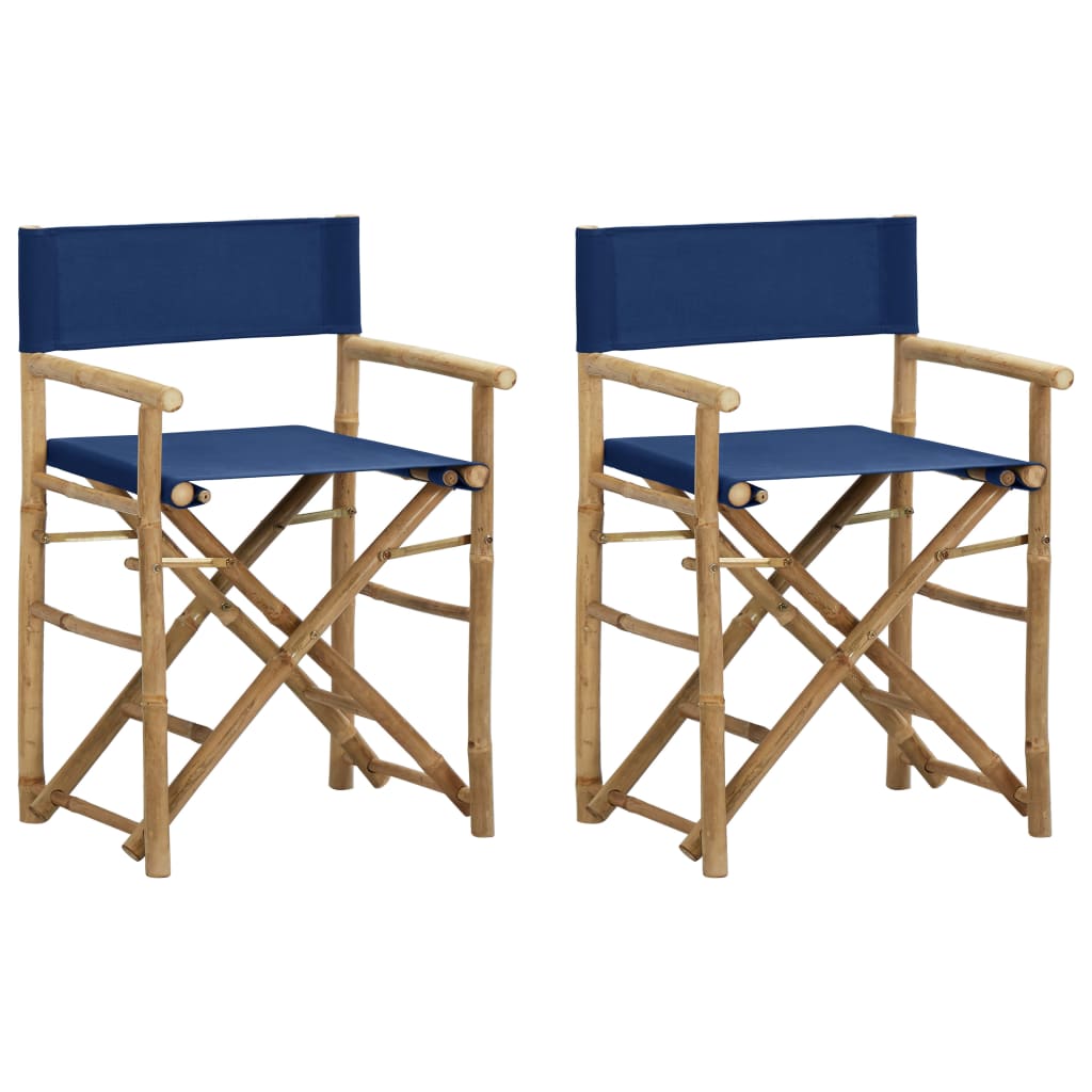 Folding Director's Chairs 2 Pcs Blue Bamboo And Fabric