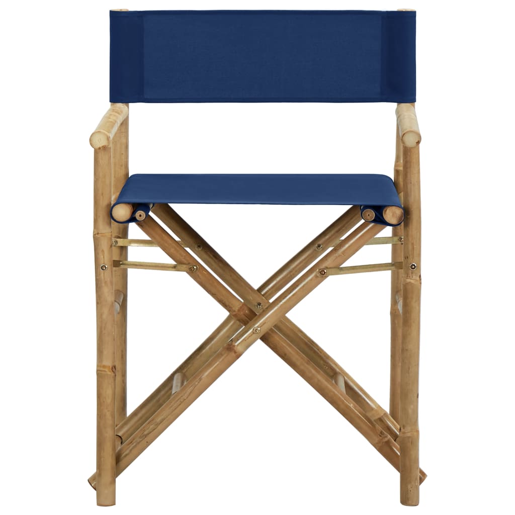 Folding Director's Chairs 2 Pcs Blue Bamboo And Fabric