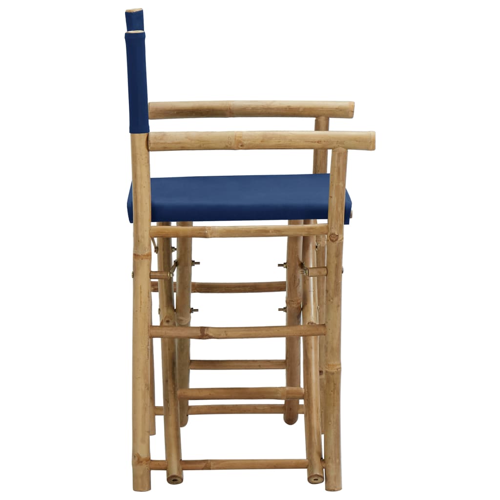 Folding Director's Chairs 2 Pcs Blue Bamboo And Fabric