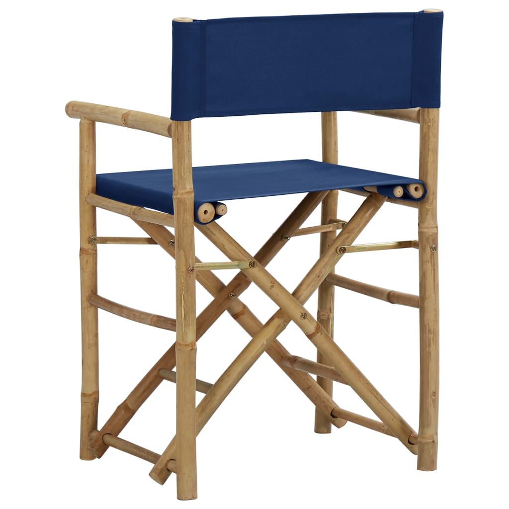 Folding Director's Chairs 2 Pcs Blue Bamboo And Fabric