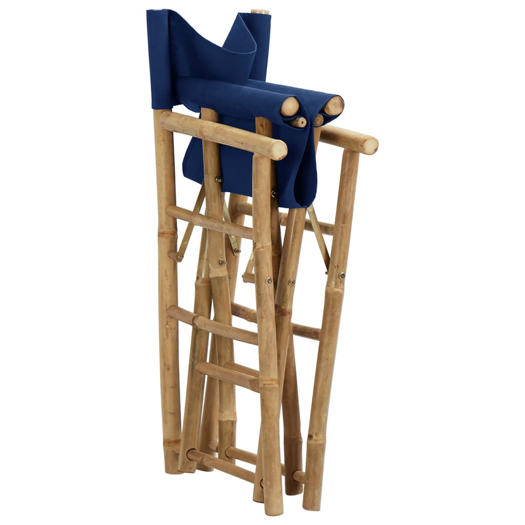 Folding Director's Chairs 2 Pcs Blue Bamboo And Fabric