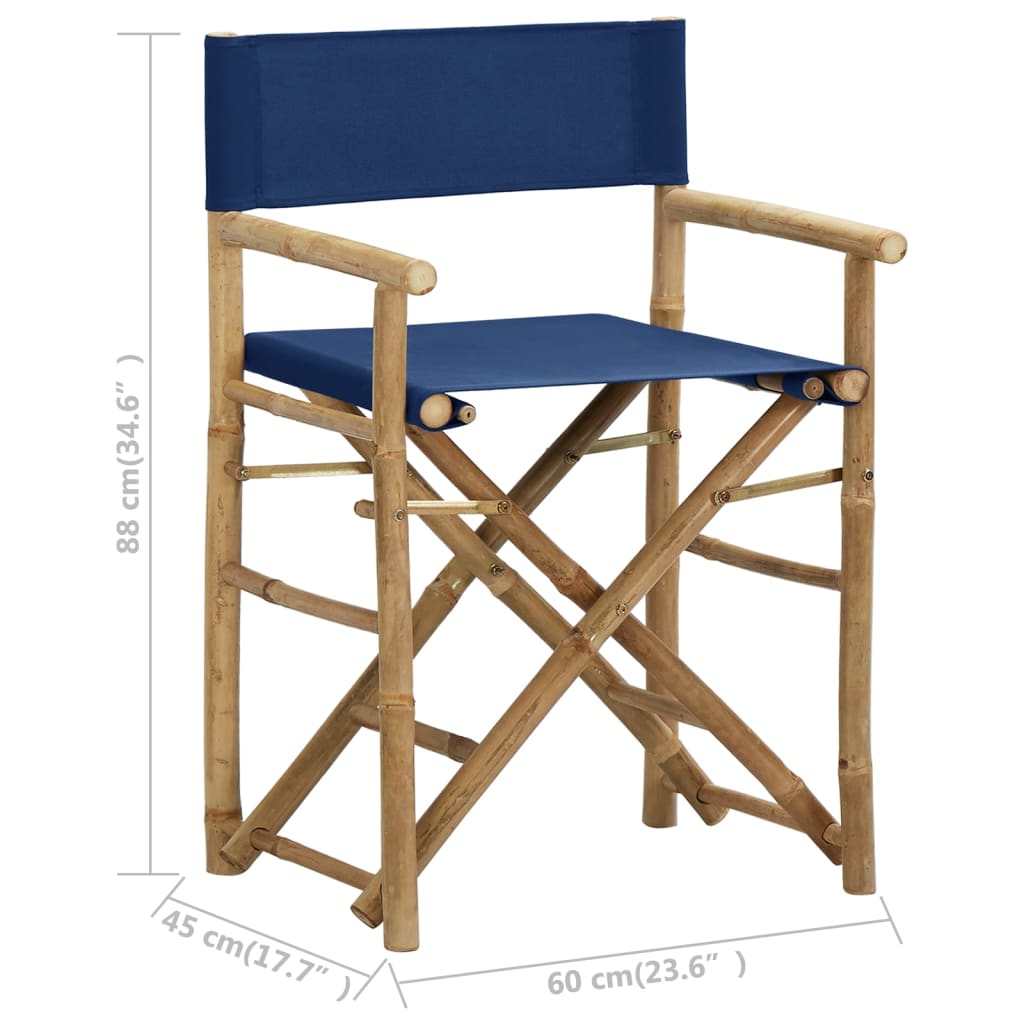 Folding Director's Chairs 2 Pcs Blue Bamboo And Fabric