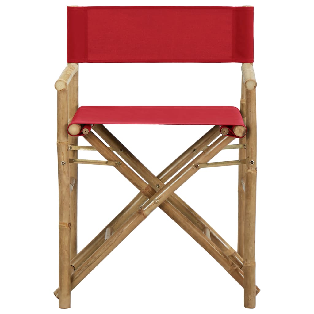 Folding Director's Chairs 2 Pcs Red Bamboo And Fabric