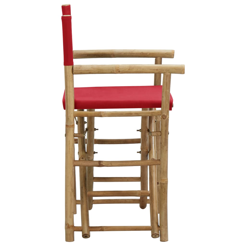 Folding Director's Chairs 2 Pcs Red Bamboo And Fabric