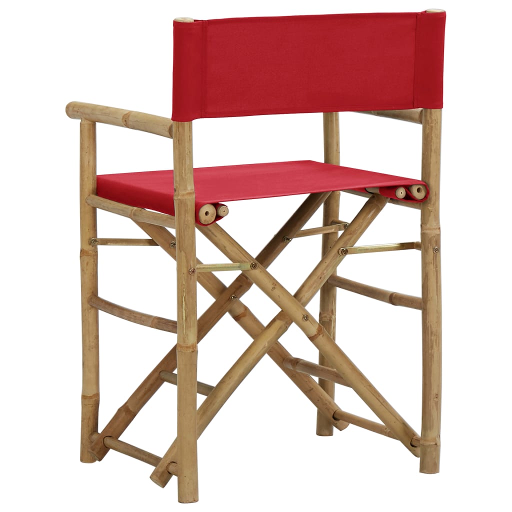 Folding Director's Chairs 2 Pcs Red Bamboo And Fabric