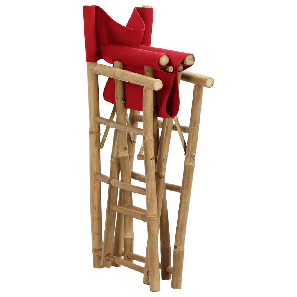 Folding Director's Chairs 2 Pcs Red Bamboo And Fabric