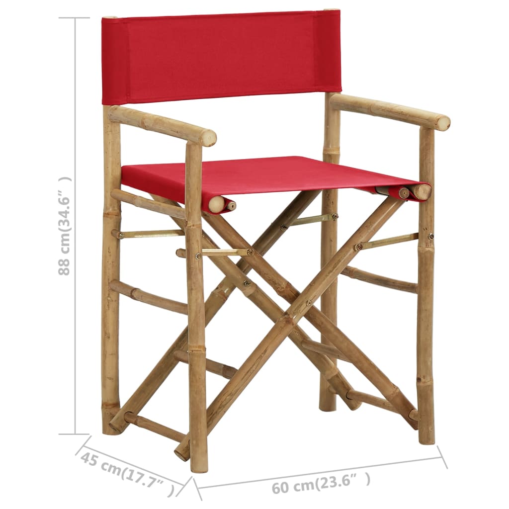 Folding Director's Chairs 2 Pcs Red Bamboo And Fabric