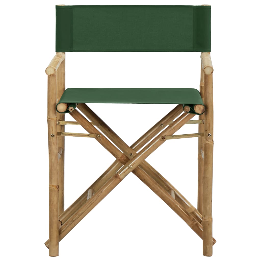 Folding Director's Chairs 2 Pcs Green Bamboo And Fabric