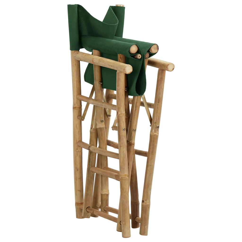 Folding Director's Chairs 2 Pcs Green Bamboo And Fabric