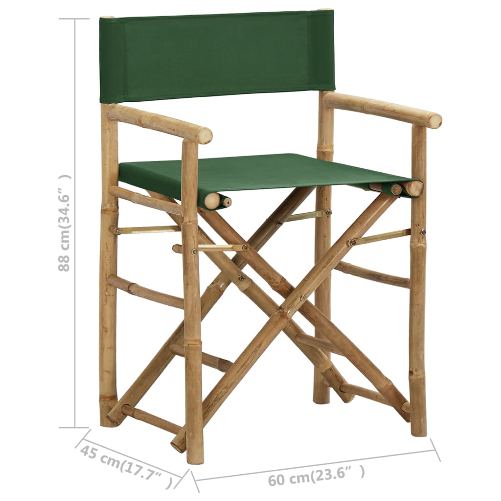 Folding Director's Chairs 2 Pcs Green Bamboo And Fabric