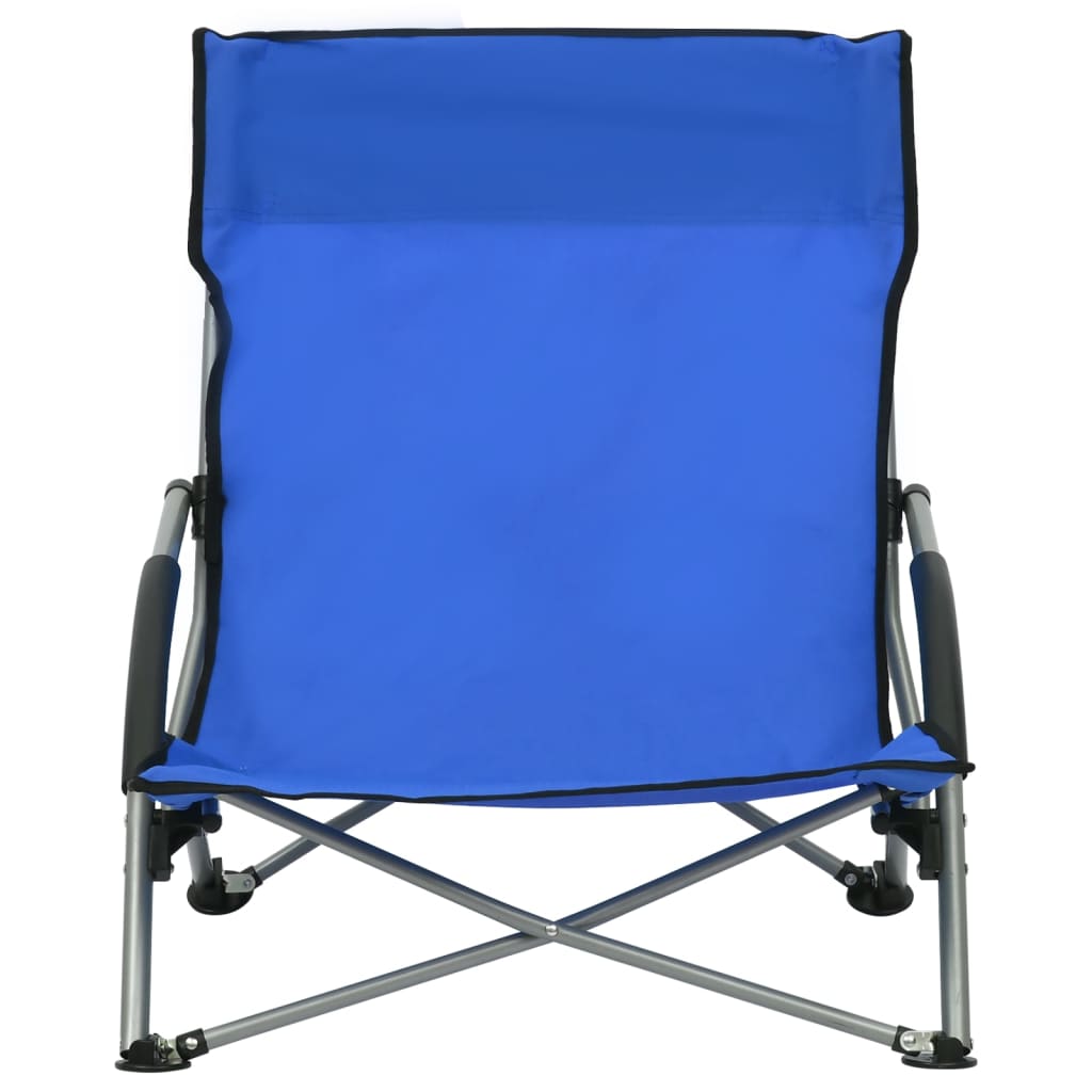 Folding Beach Chairs 2 Pcs Blue Fabric