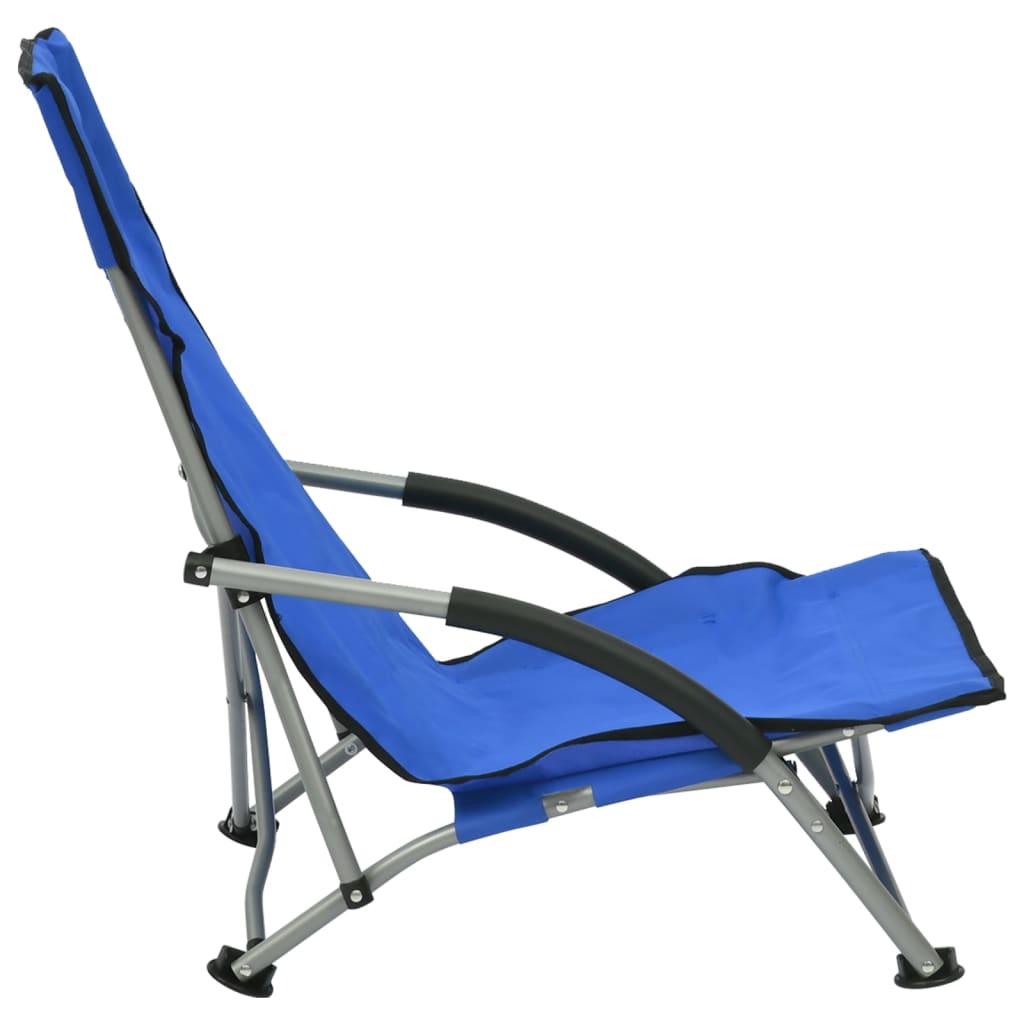 Folding Beach Chairs 2 Pcs Blue Fabric