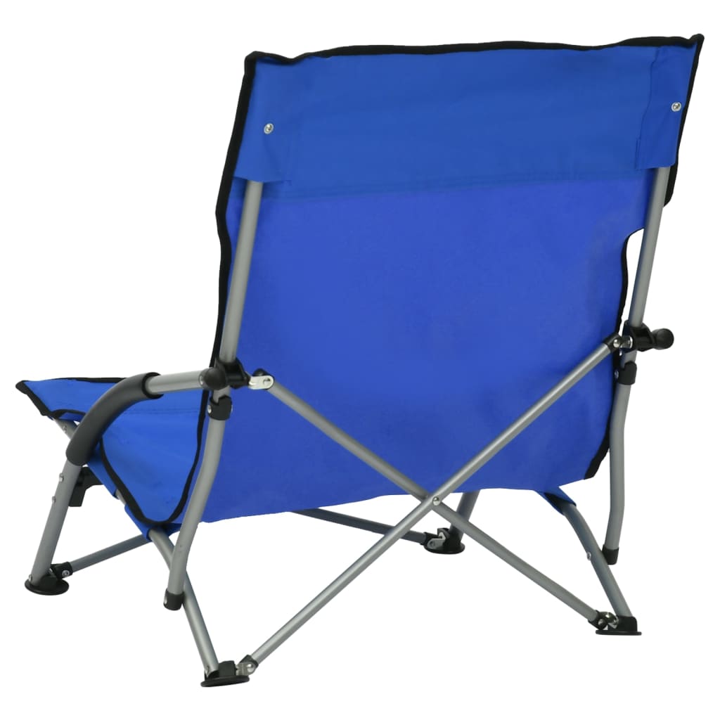 Folding Beach Chairs 2 Pcs Blue Fabric