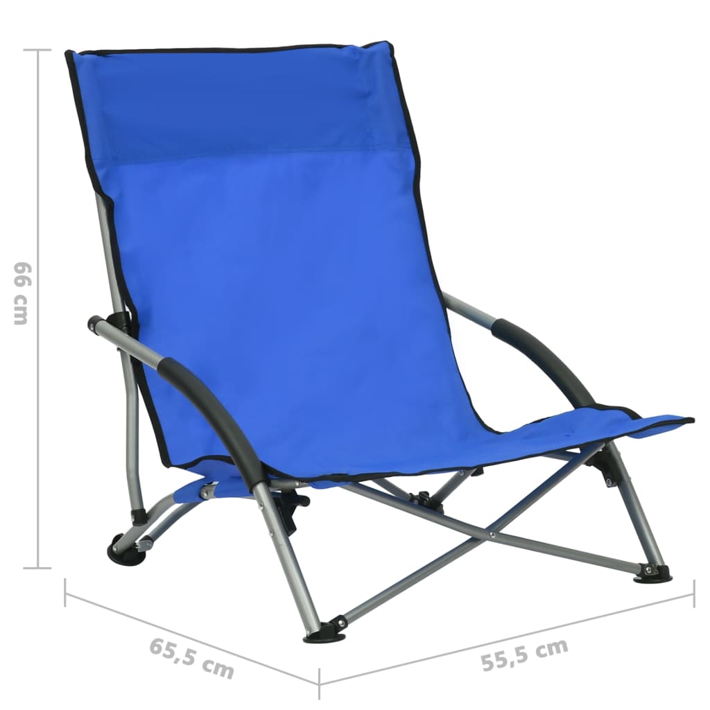 Folding Beach Chairs 2 Pcs Blue Fabric