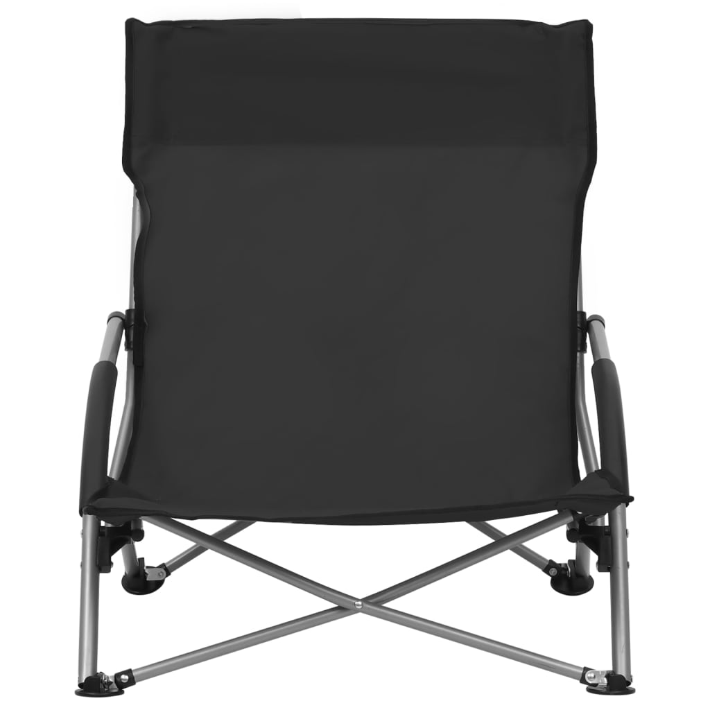 Folding Beach Chairs 2 Pcs Black Fabric