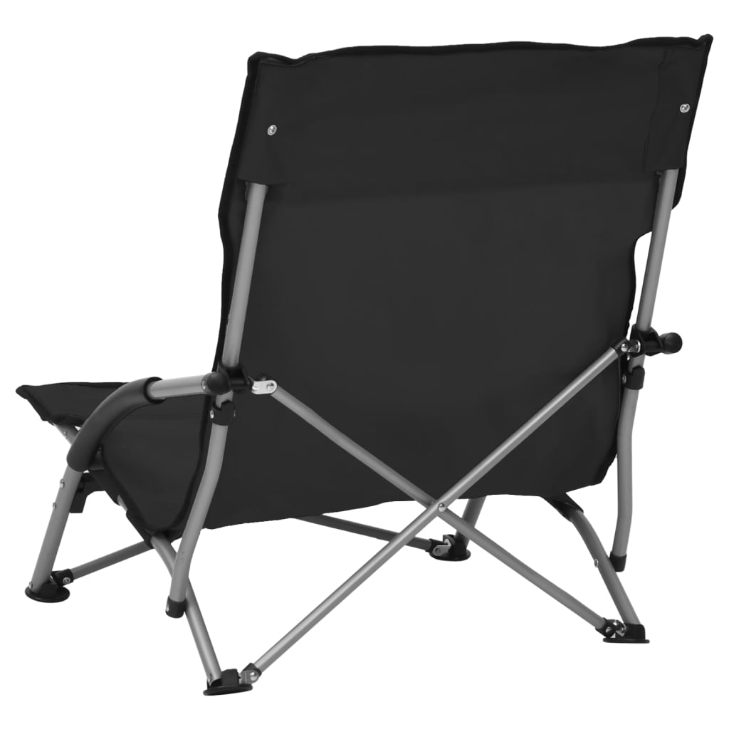 Folding Beach Chairs 2 Pcs Black Fabric