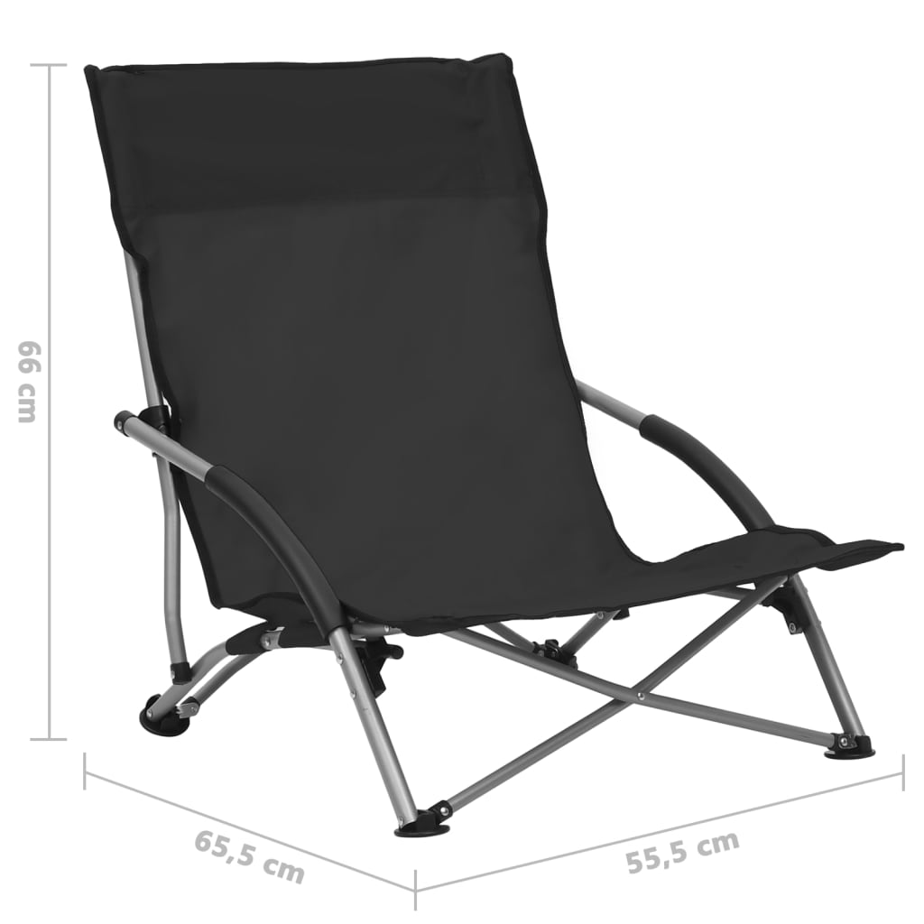 Folding Beach Chairs 2 Pcs Black Fabric