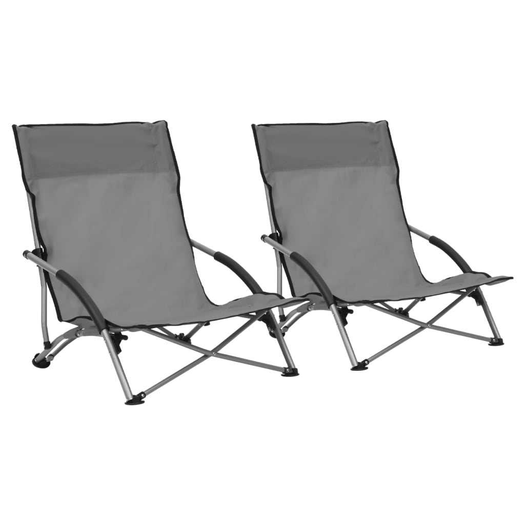 Folding Beach Chairs 2 Pcs Grey Fabric