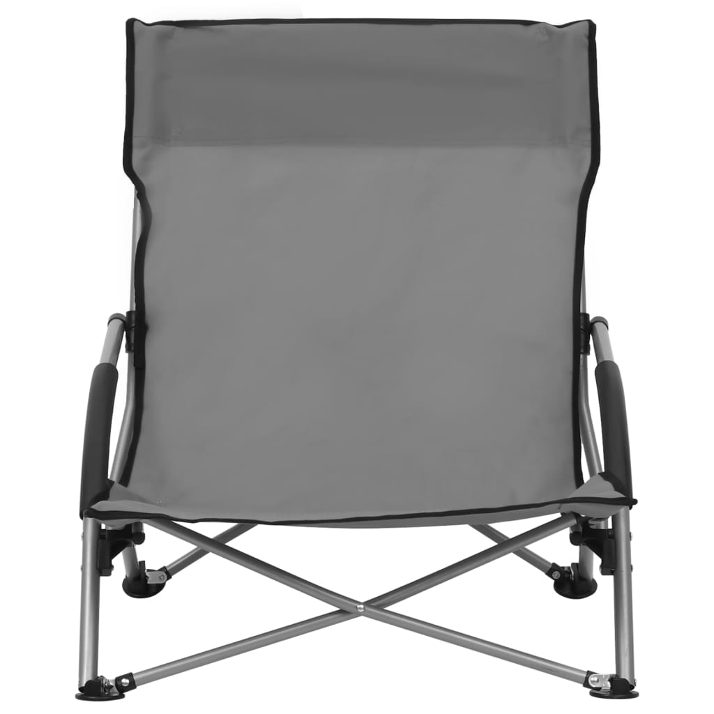 Folding Beach Chairs 2 Pcs Grey Fabric