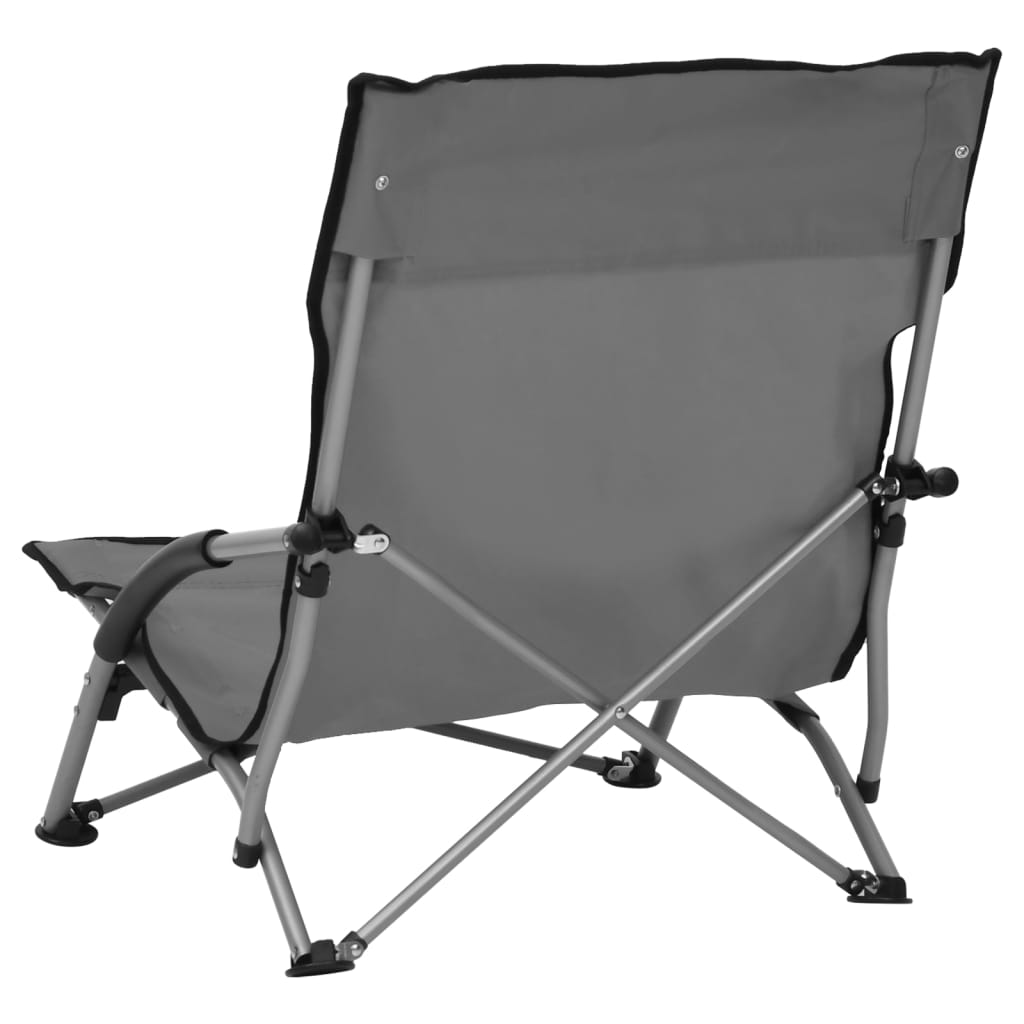 Folding Beach Chairs 2 Pcs Grey Fabric