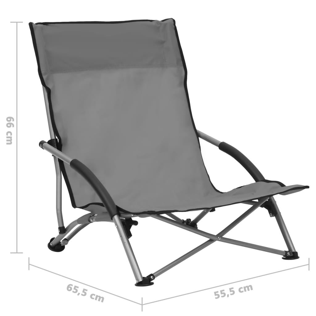 Folding Beach Chairs 2 Pcs Grey Fabric