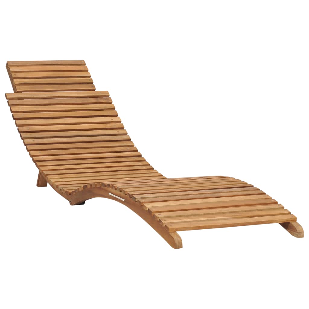 Folding Sun Lounger With Table Solid Teak Wood