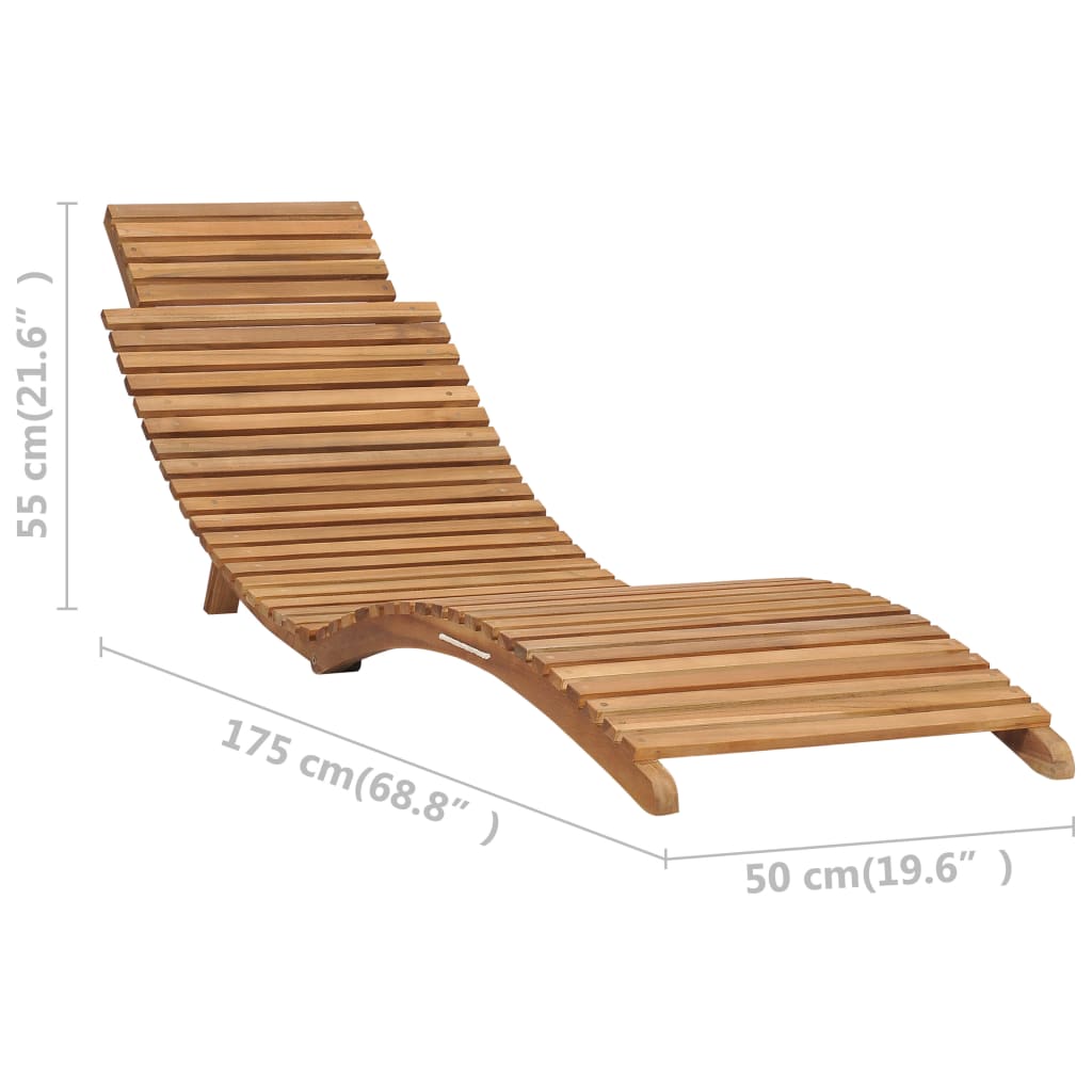 Folding Sun Lounger With Table Solid Teak Wood