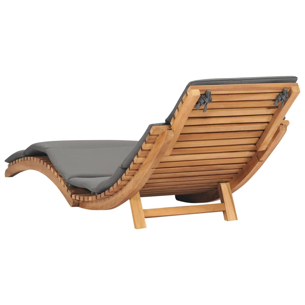 Folding Sun Lounger With Dark Grey Cushion Solid Teak Wood