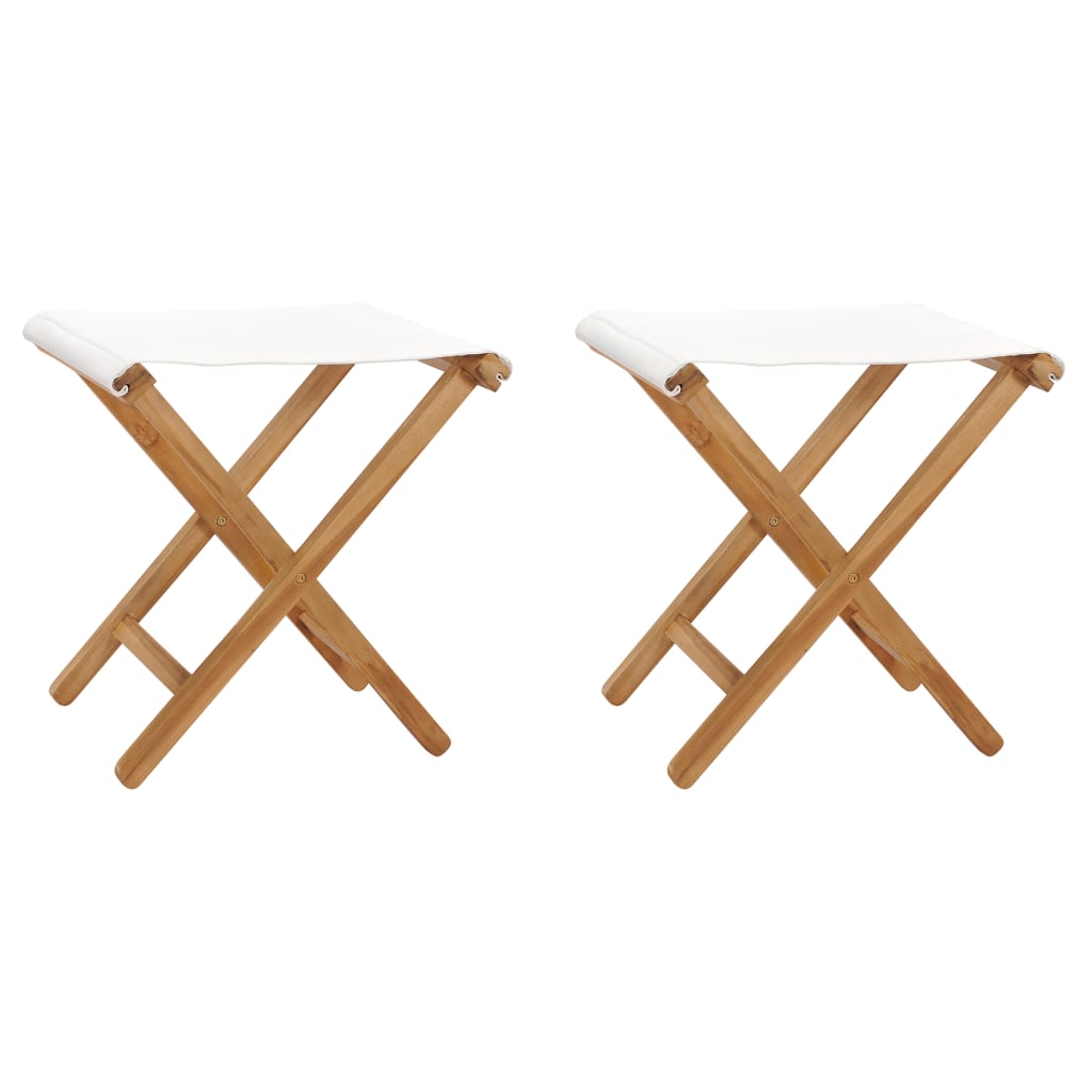 Folding Chairs 2 Pcs Solid Teak Wood And Fabric Cream White