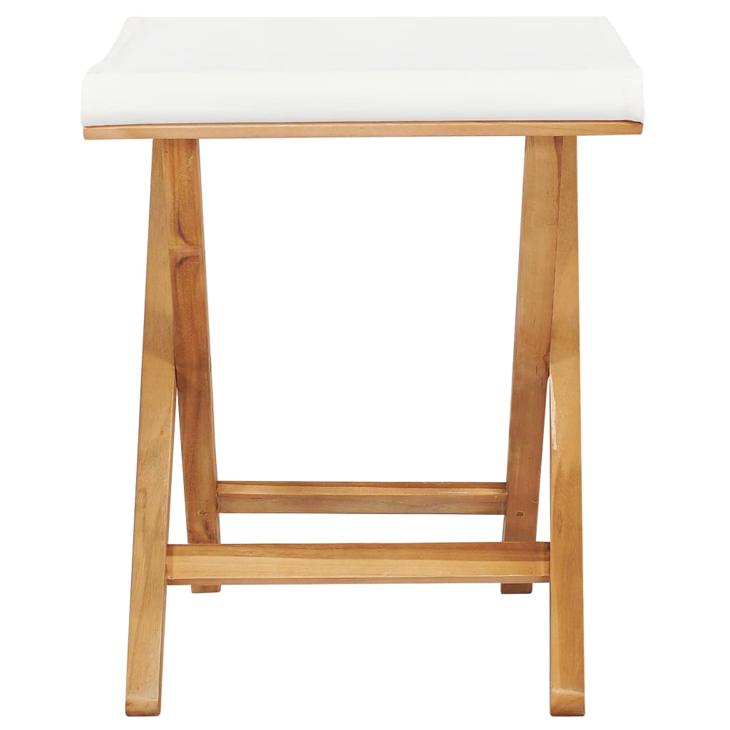 Folding Chairs 2 Pcs Solid Teak Wood And Fabric Cream White