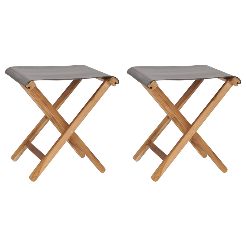 Folding Chairs 2 Pcs Solid Teak Wood And Fabric Dark Grey