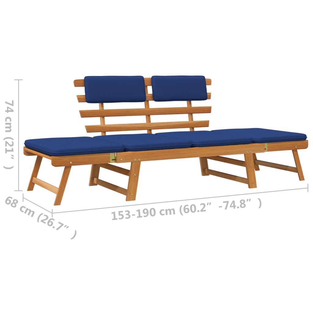 Garden Bench With Cushions 2-In-1 190 Cm Solid Acacia Wood