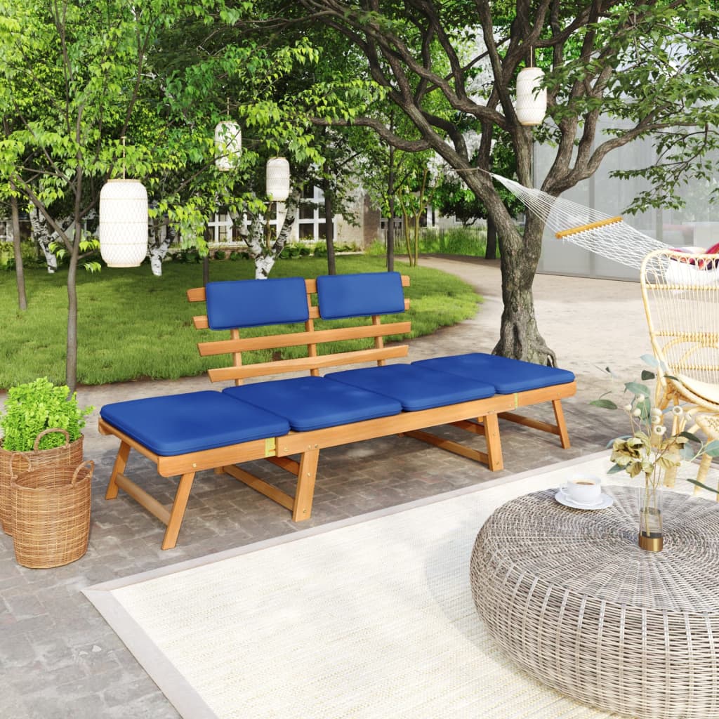 Garden Bench With Cushions 2-In-1 190 Cm Solid Acacia Wood