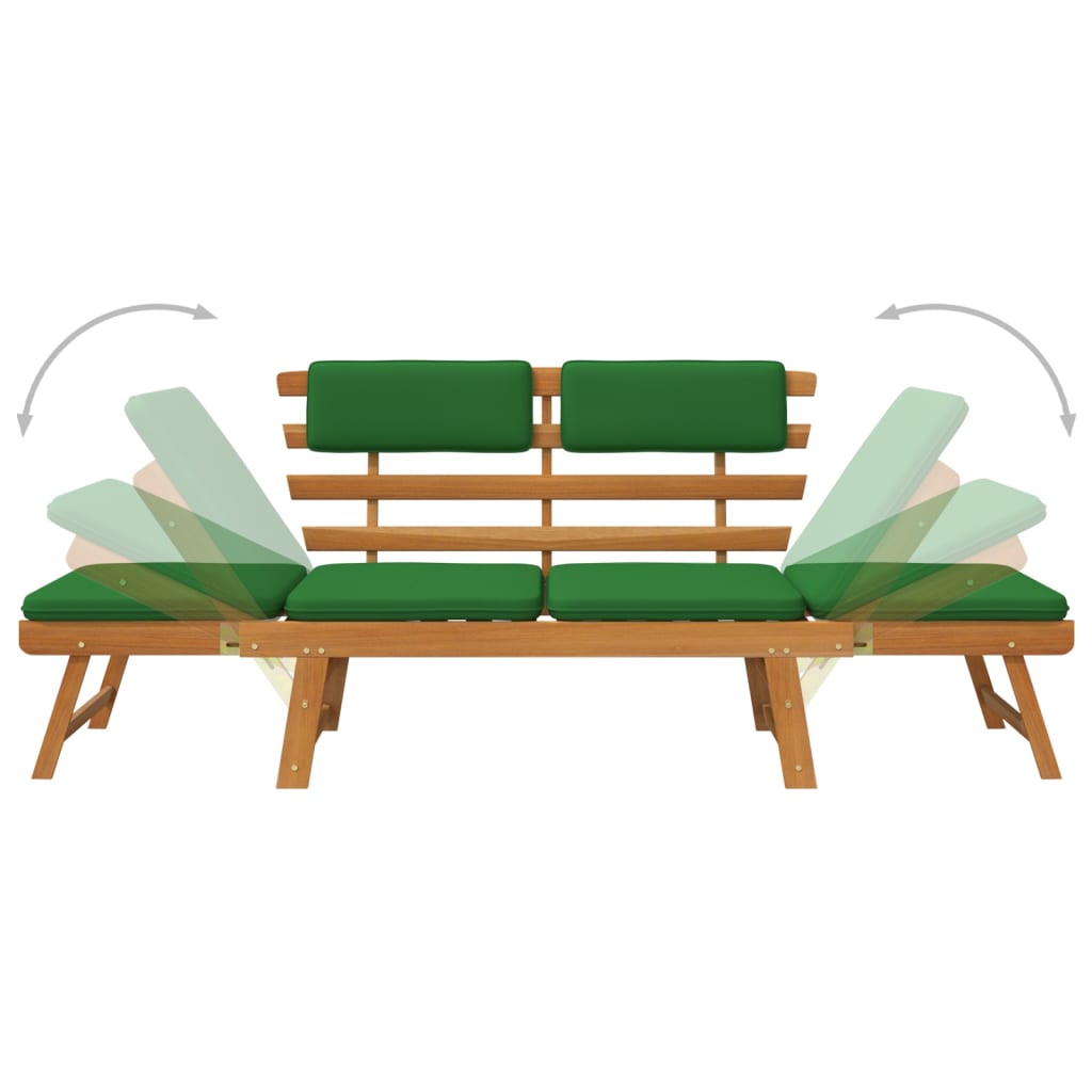 Garden Bench With Cushions 2-In-1 190 Cm Solid Acacia Wood