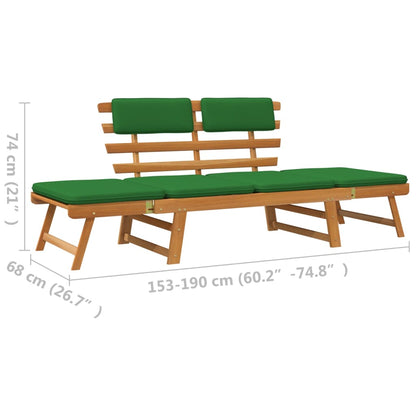 Garden Bench With Cushions 2-In-1 190 Cm Solid Acacia Wood