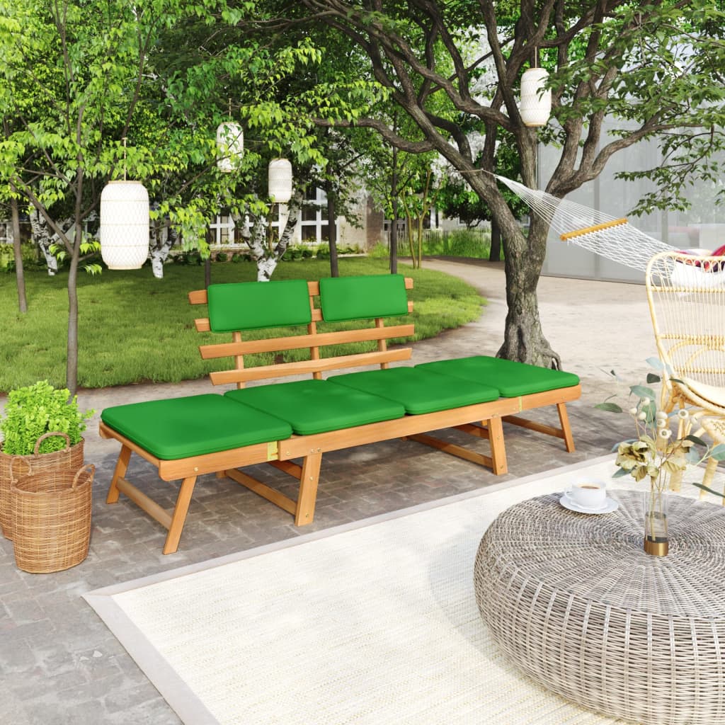 Garden Bench With Cushions 2-In-1 190 Cm Solid Acacia Wood