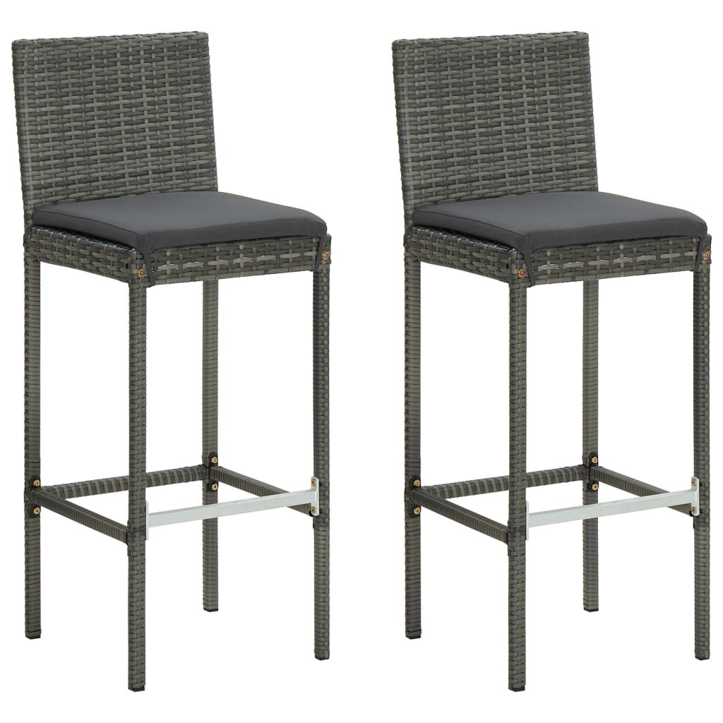 Garden Bar Stools With Cushions 2 Pcs Grey Poly Rattan