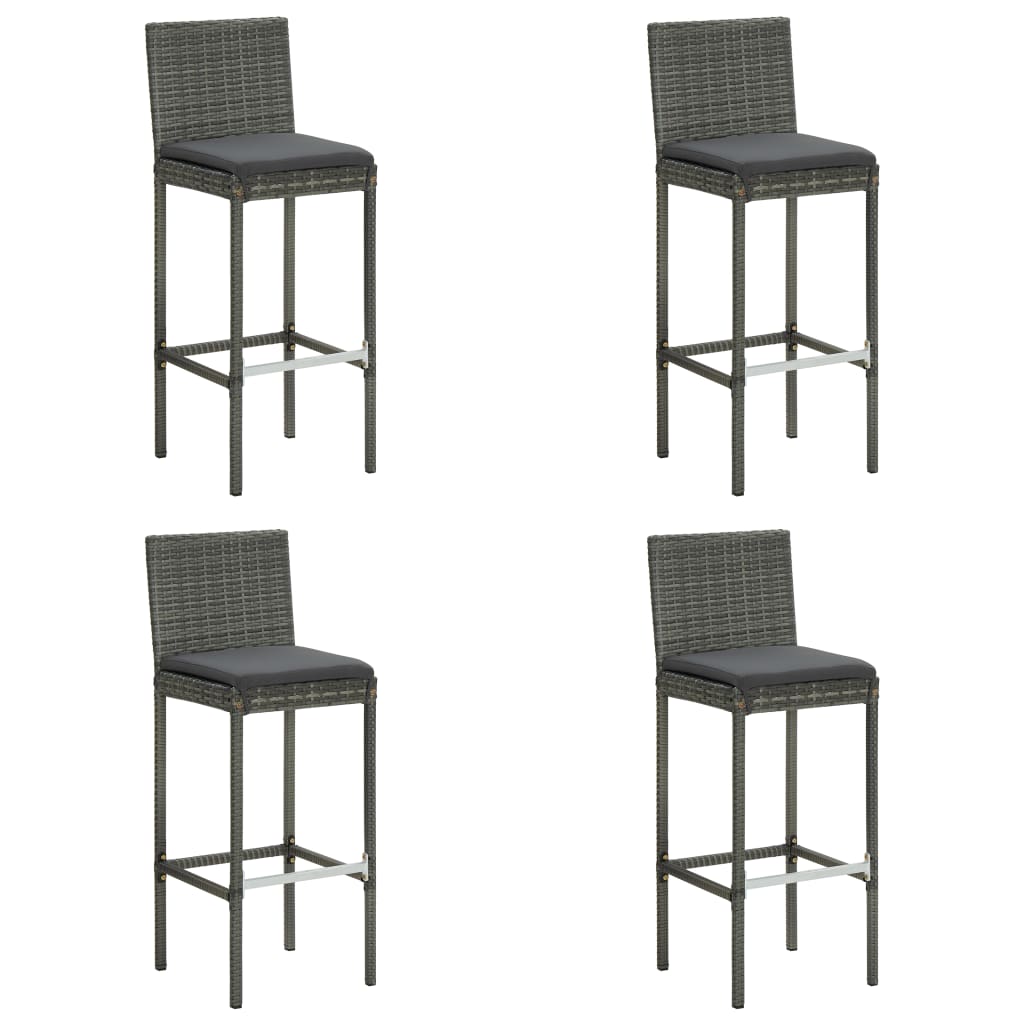 Garden Bar Stools With Cushions 4 Pcs Grey Poly Rattan