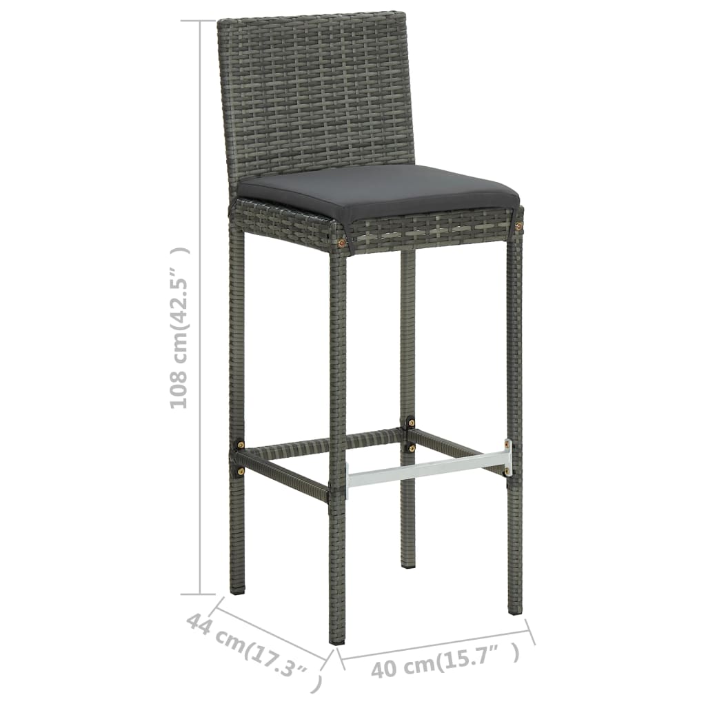 Garden Bar Stools With Cushions 4 Pcs Grey Poly Rattan