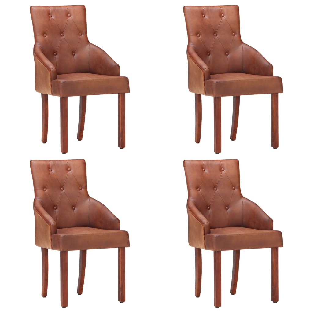 Dining Chairs 4 Pcs Brown Real Goat Leather