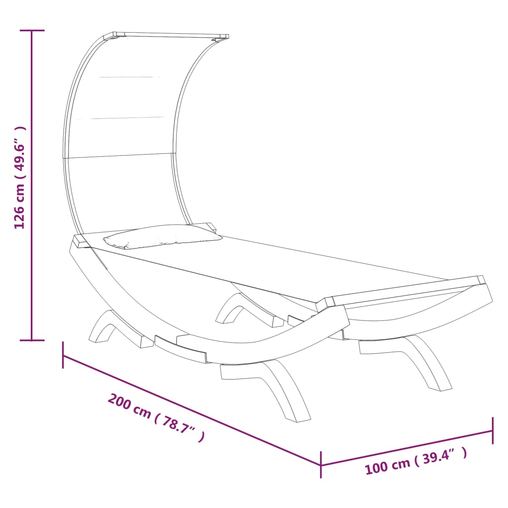 Outdoor Lounge Bed With Canopy 100X200X126 Cm Solid Bent Wood Cream