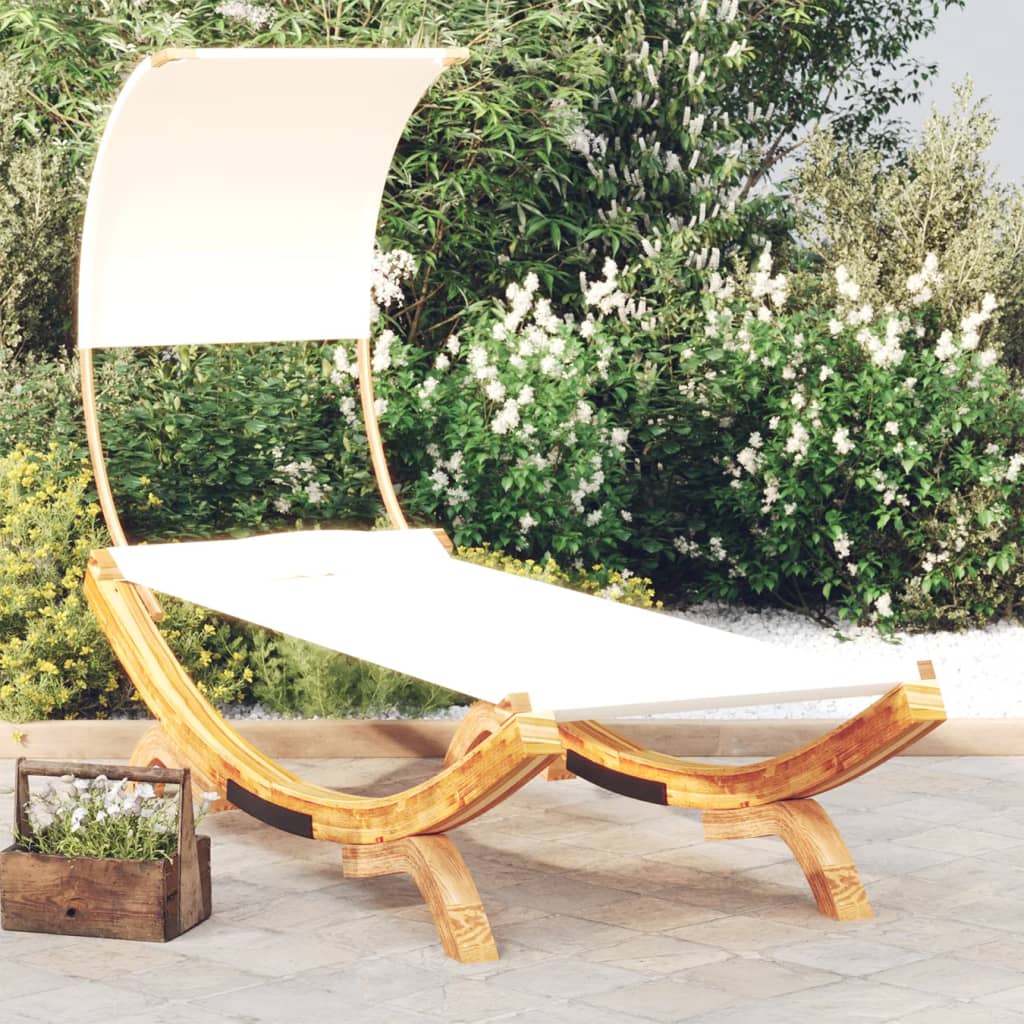 Outdoor Lounge Bed With Canopy 100X200X126 Cm Solid Bent Wood Cream