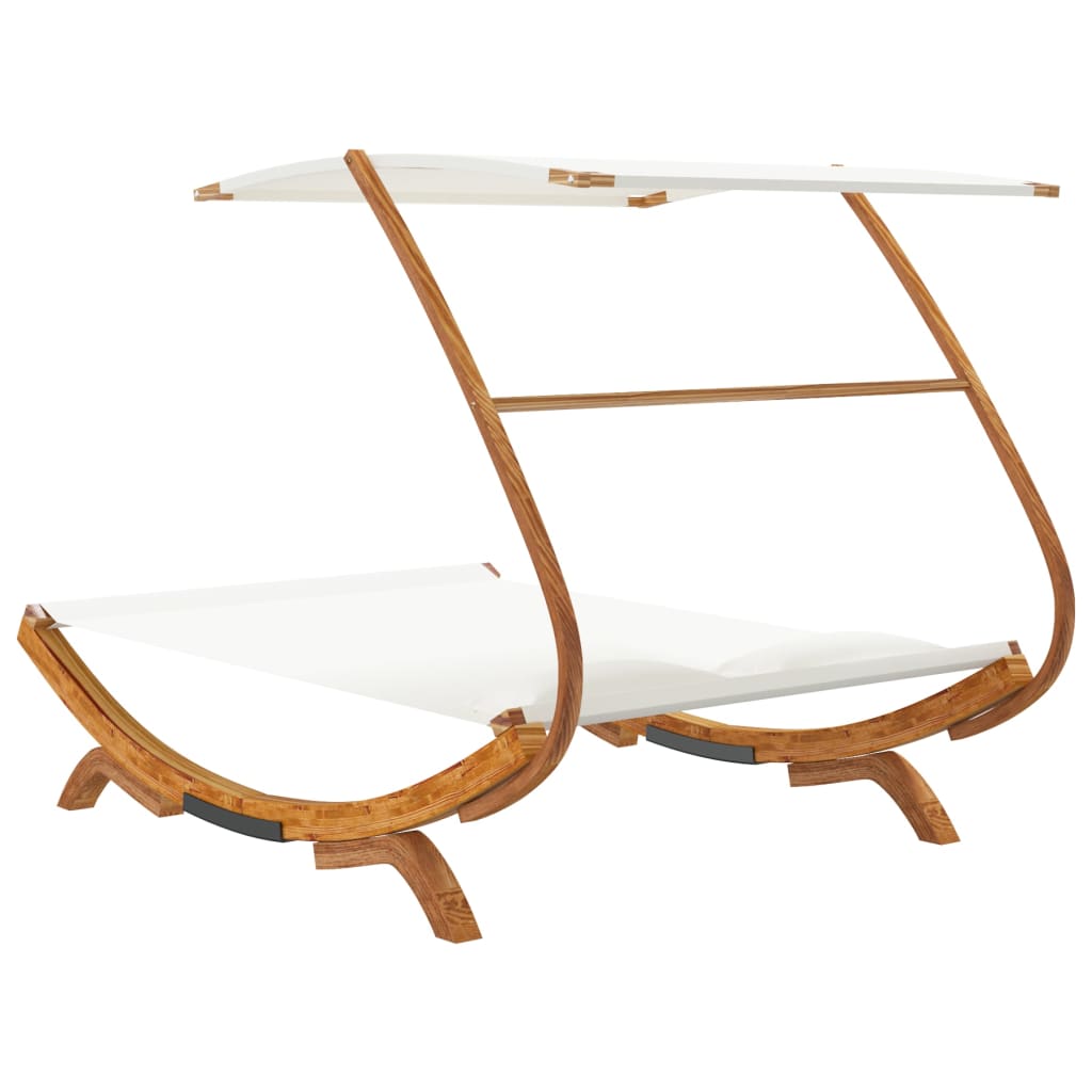 Outdoor Lounge Bed With Canopy 165X203X138 Cm Solid Bent Wood Cream