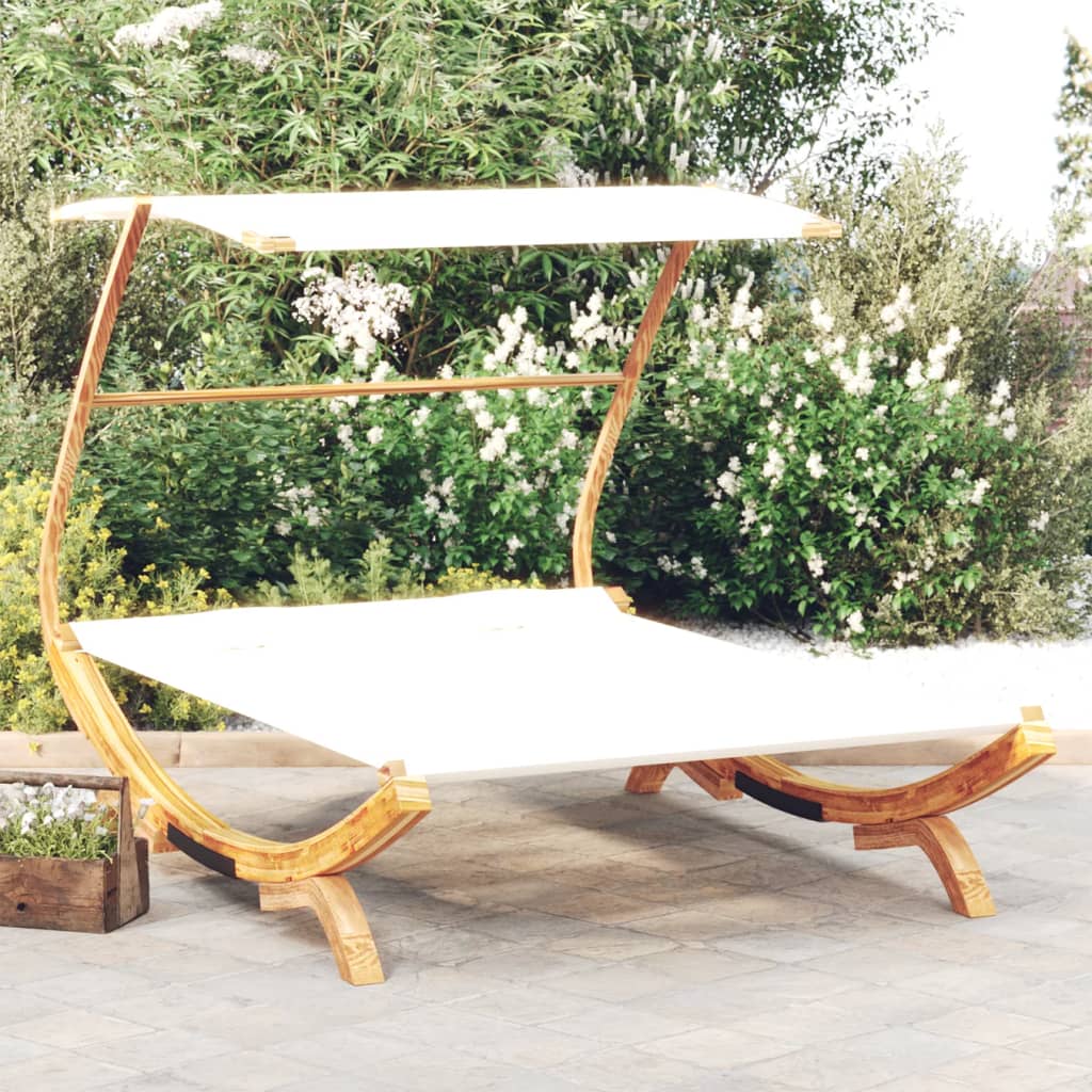 Outdoor Lounge Bed With Canopy 165X203X138 Cm Solid Bent Wood Cream